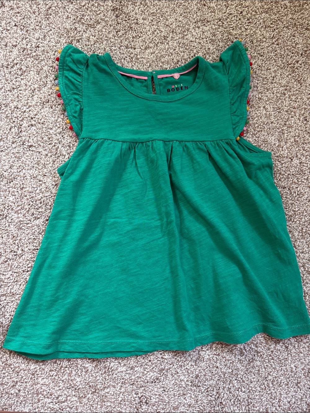Mini Boden Pom Flutter Sleeve Tank Green Size 7-8Y